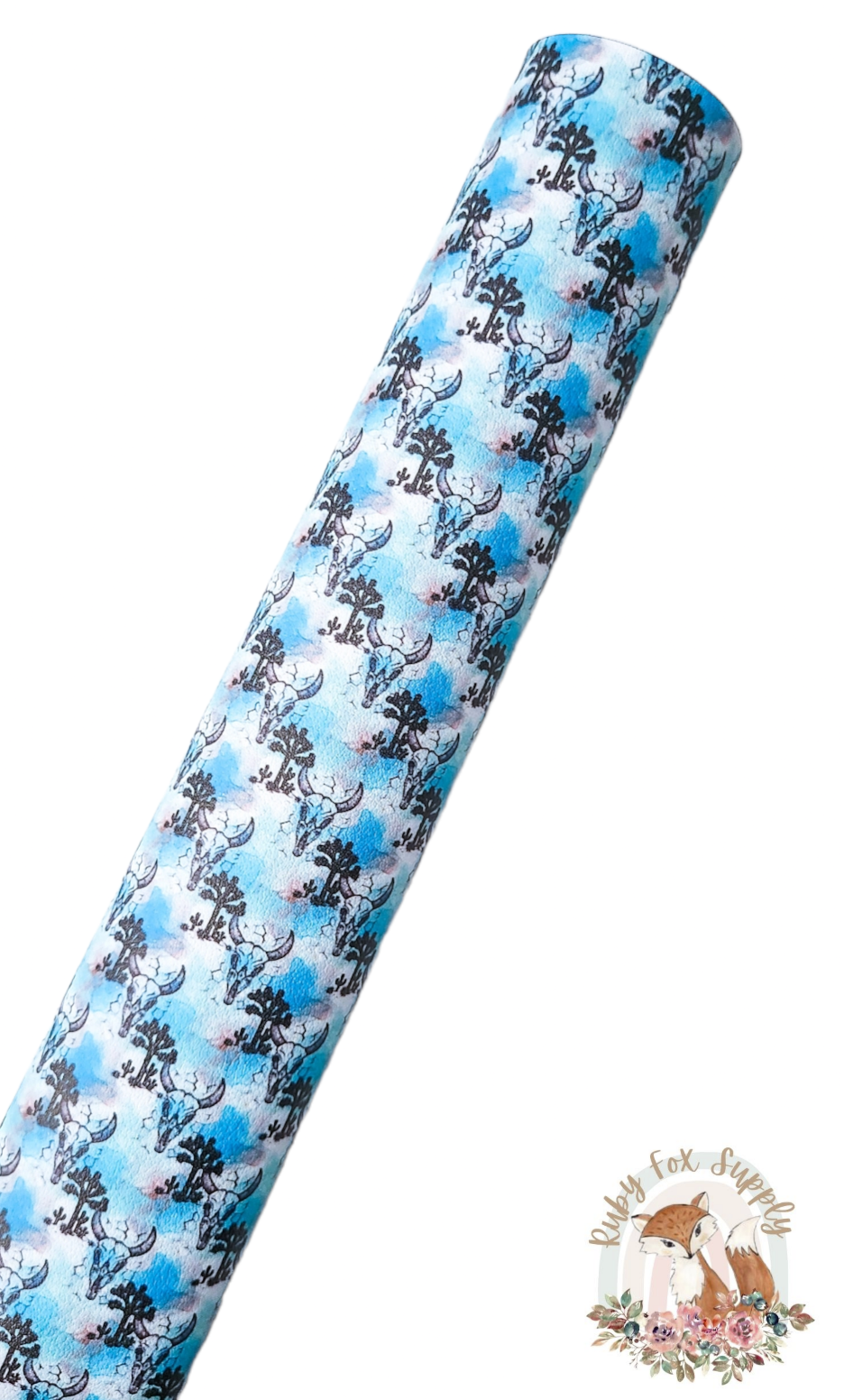 Aqua Cow Skull 9x12 faux leather sheet