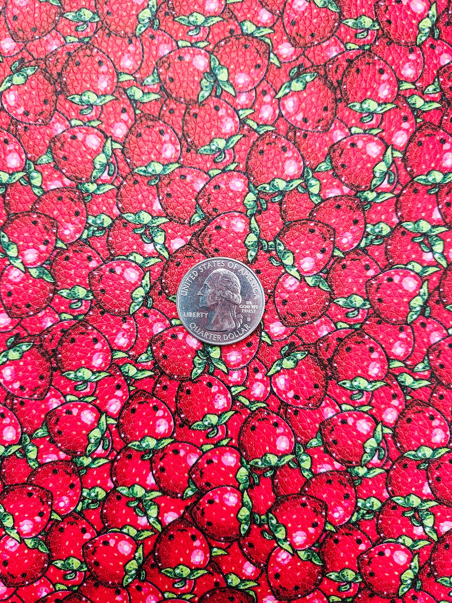 Smiling Strawberries 9x12 faux leather sheet