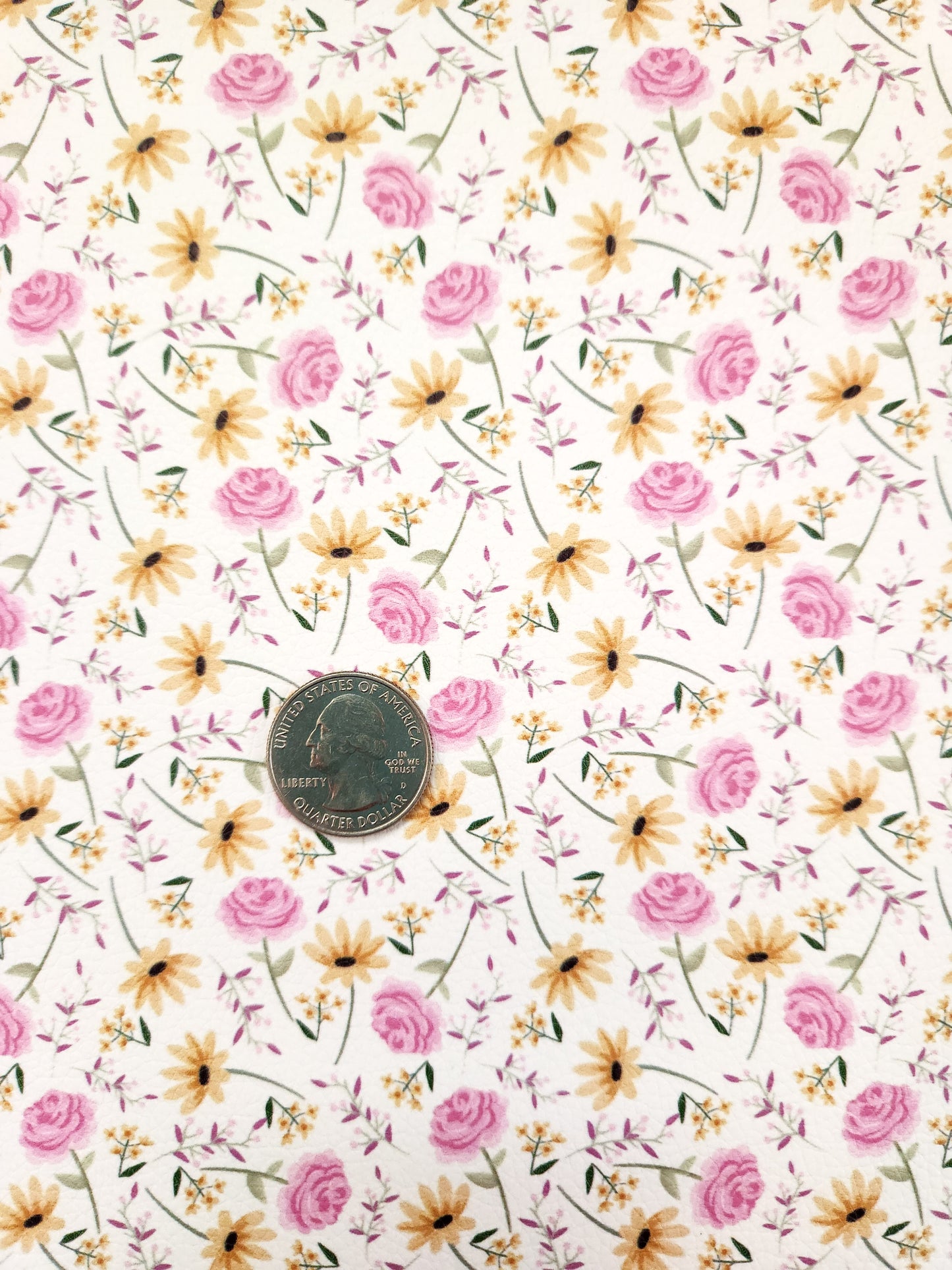 Dainty Pink Yellow Flowers 9x12 faux leather sheet