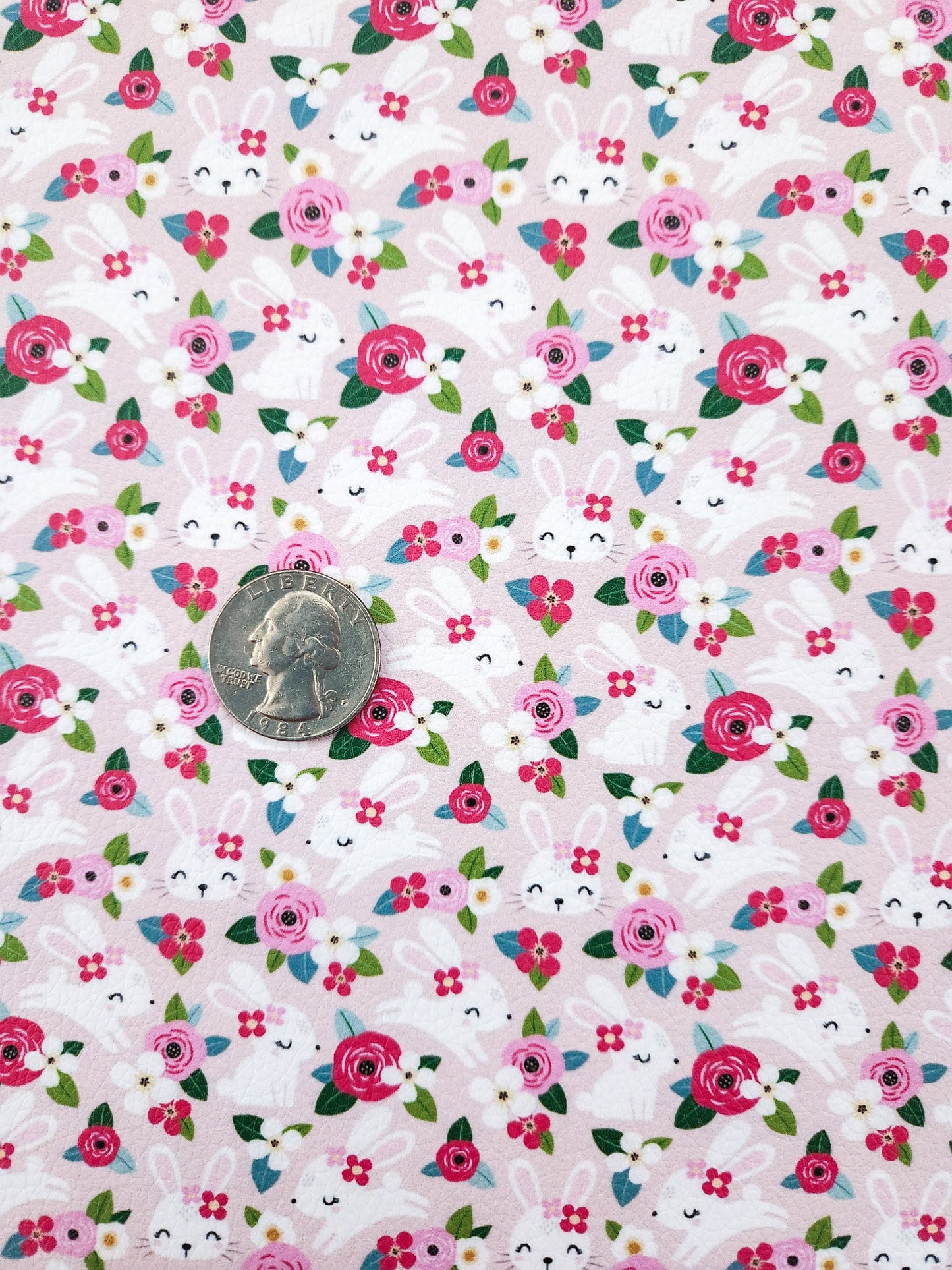 Pink Hopping Bunny 9x12 faux leather sheet