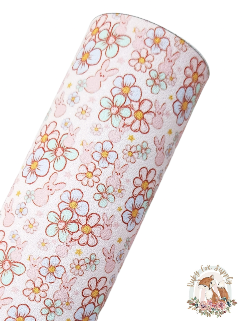 Floral Tiny Bunny 9x12 faux leather sheet