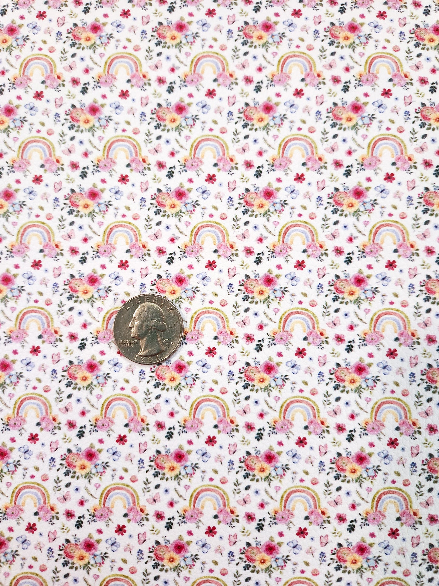 Small Floral Rainbows and Butterflies 9x12 faux leather sheet