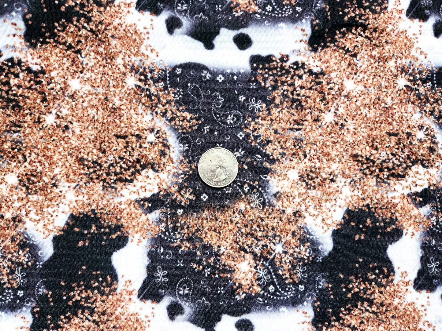 Black Paisley Cow Print Fabric Strip