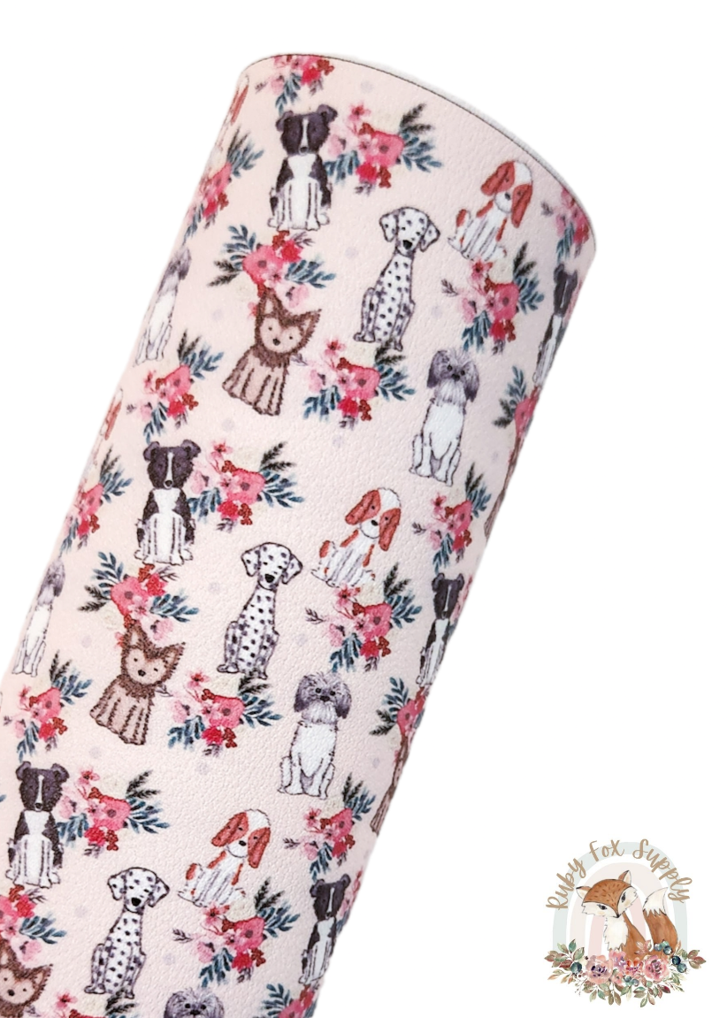 Floral Dogs 9x12 faux leather sheet