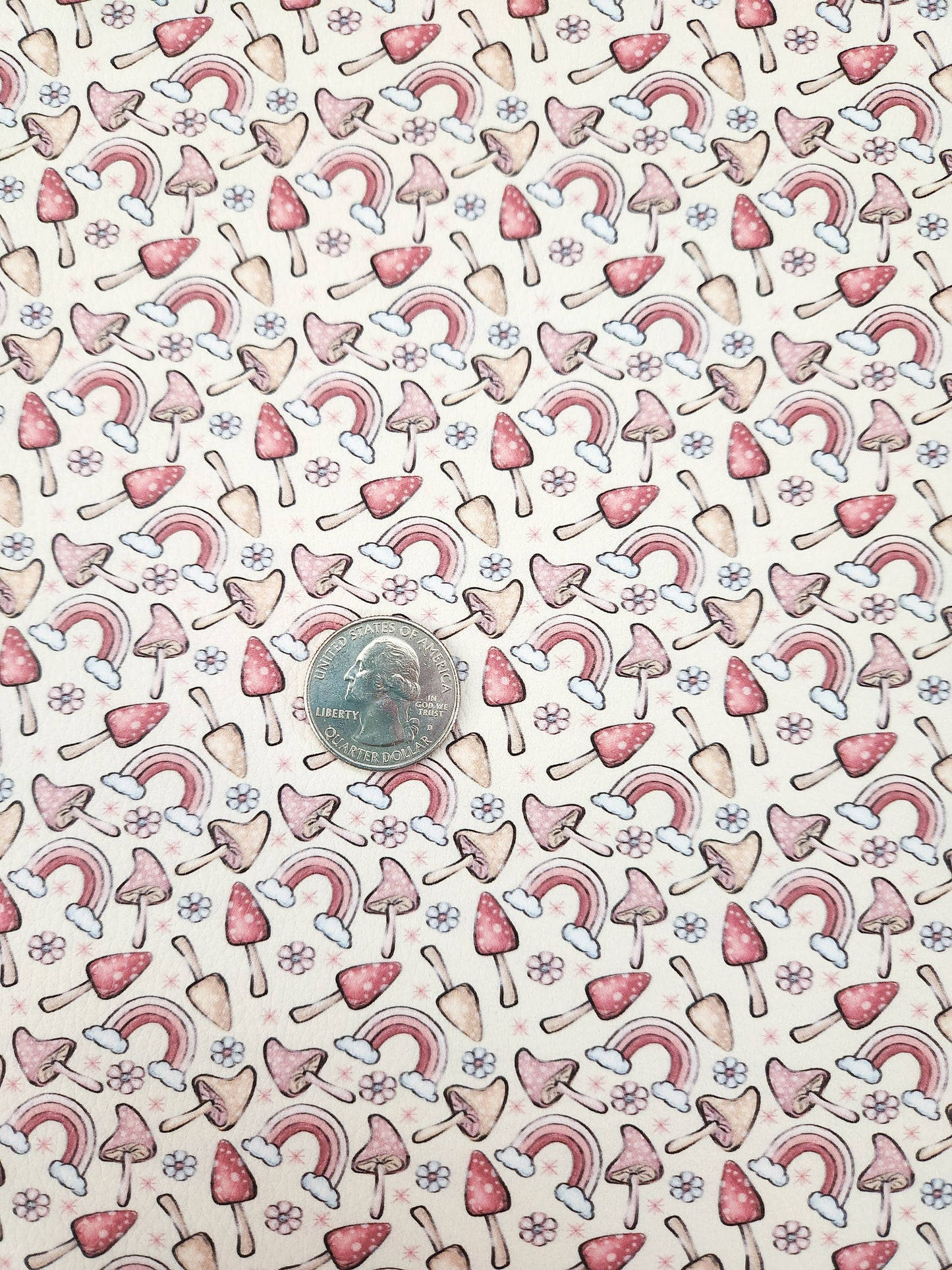 Mushrooms and Rainbows 9x12 faux leather sheet