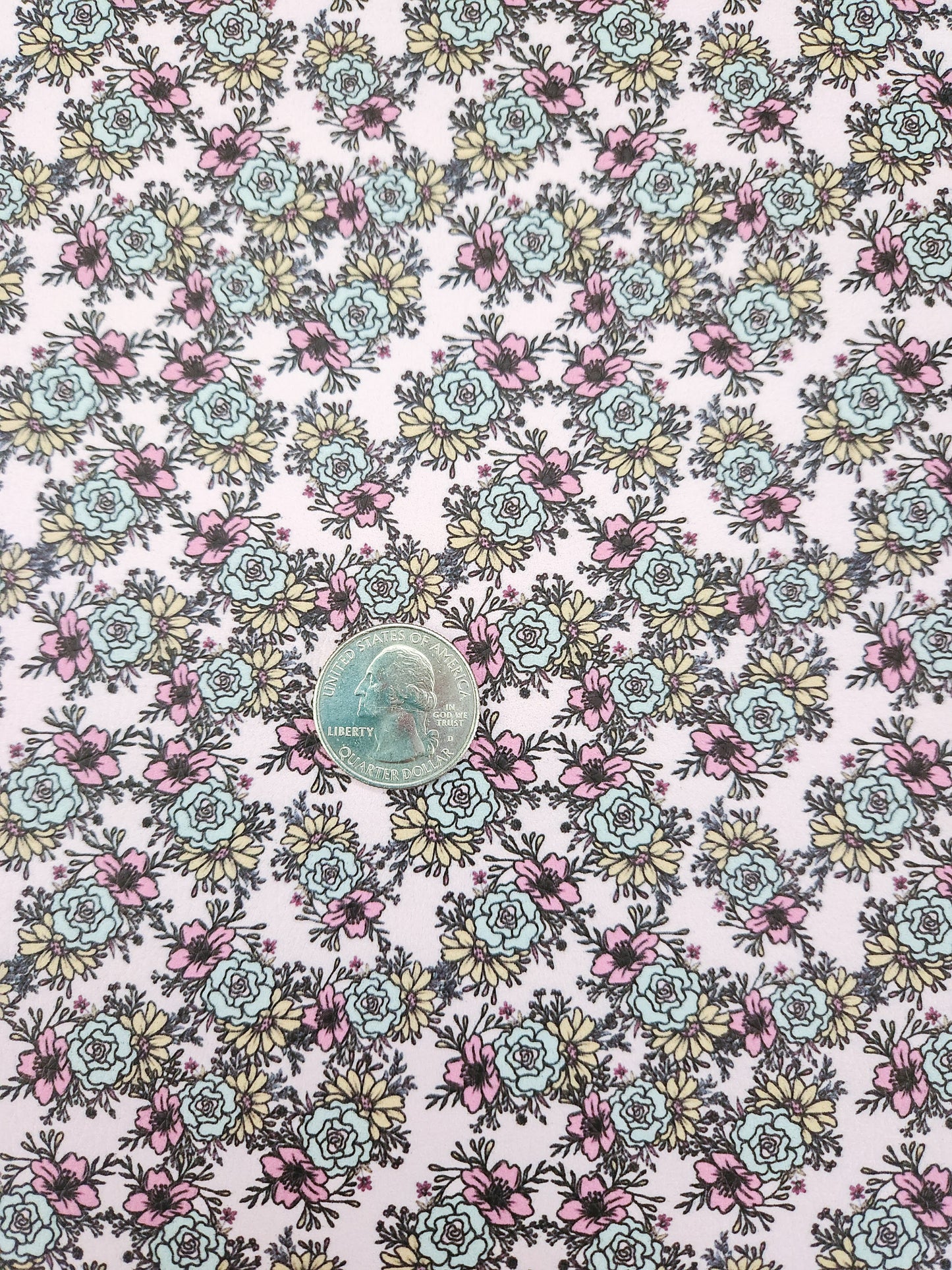 Pretty Pink Blue Floral 9x12 faux leather sheet