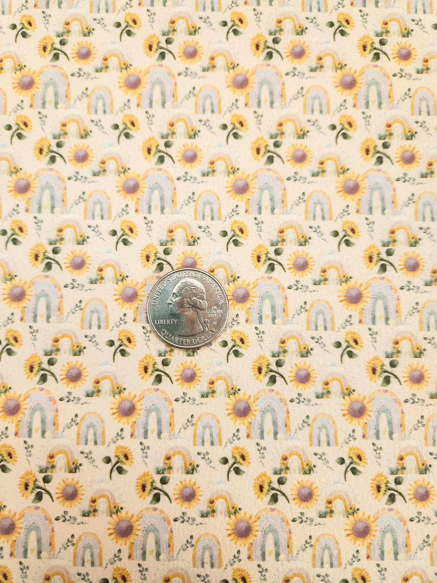 Sunflowers and Rainbows 9x12 faux leather sheet