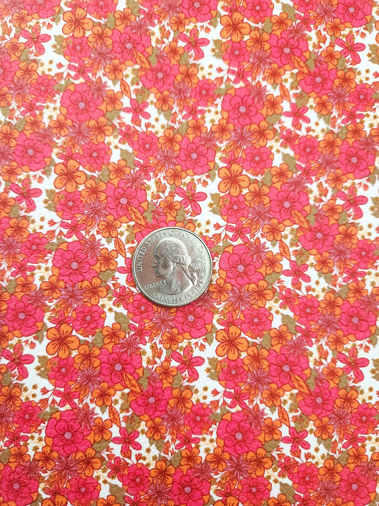 Dark Pink Orange Floral 9x12 faux leather sheet