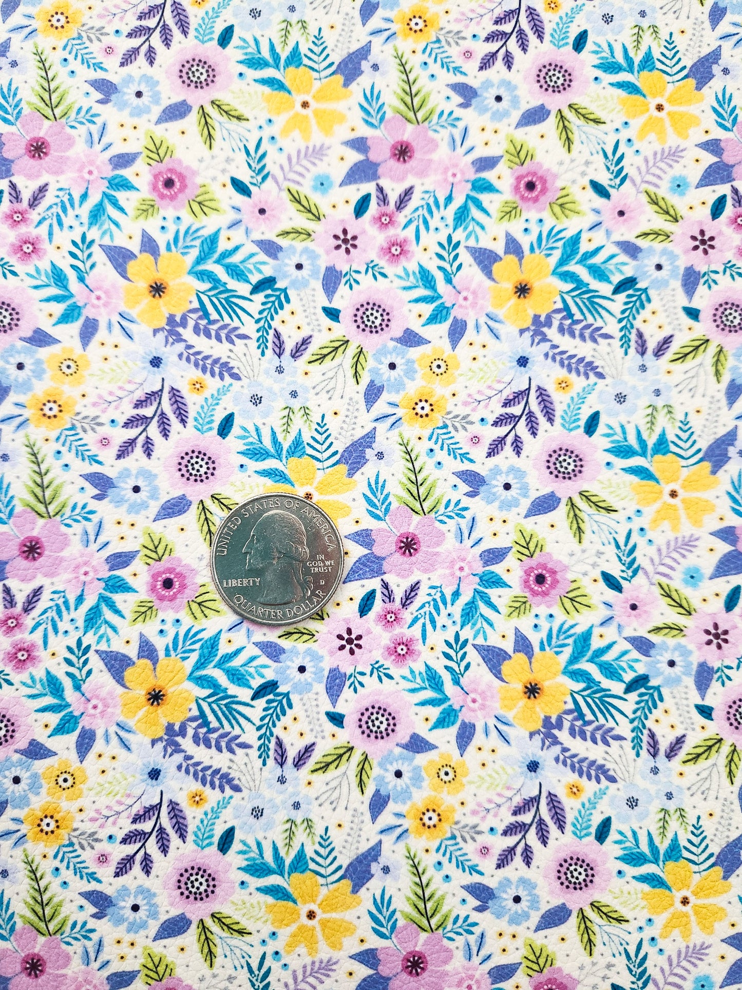 Colorful Blue Purple Floral 9x12 faux leather sheet