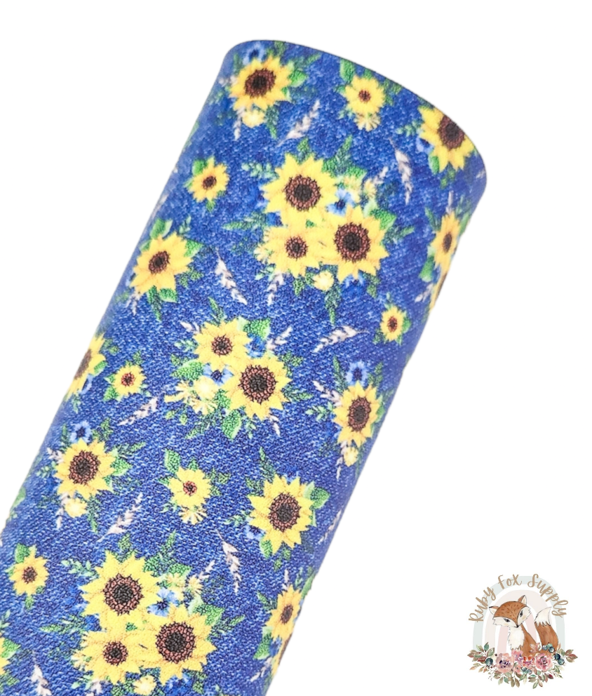 Denim Sunflowers 9x12 faux leather sheet