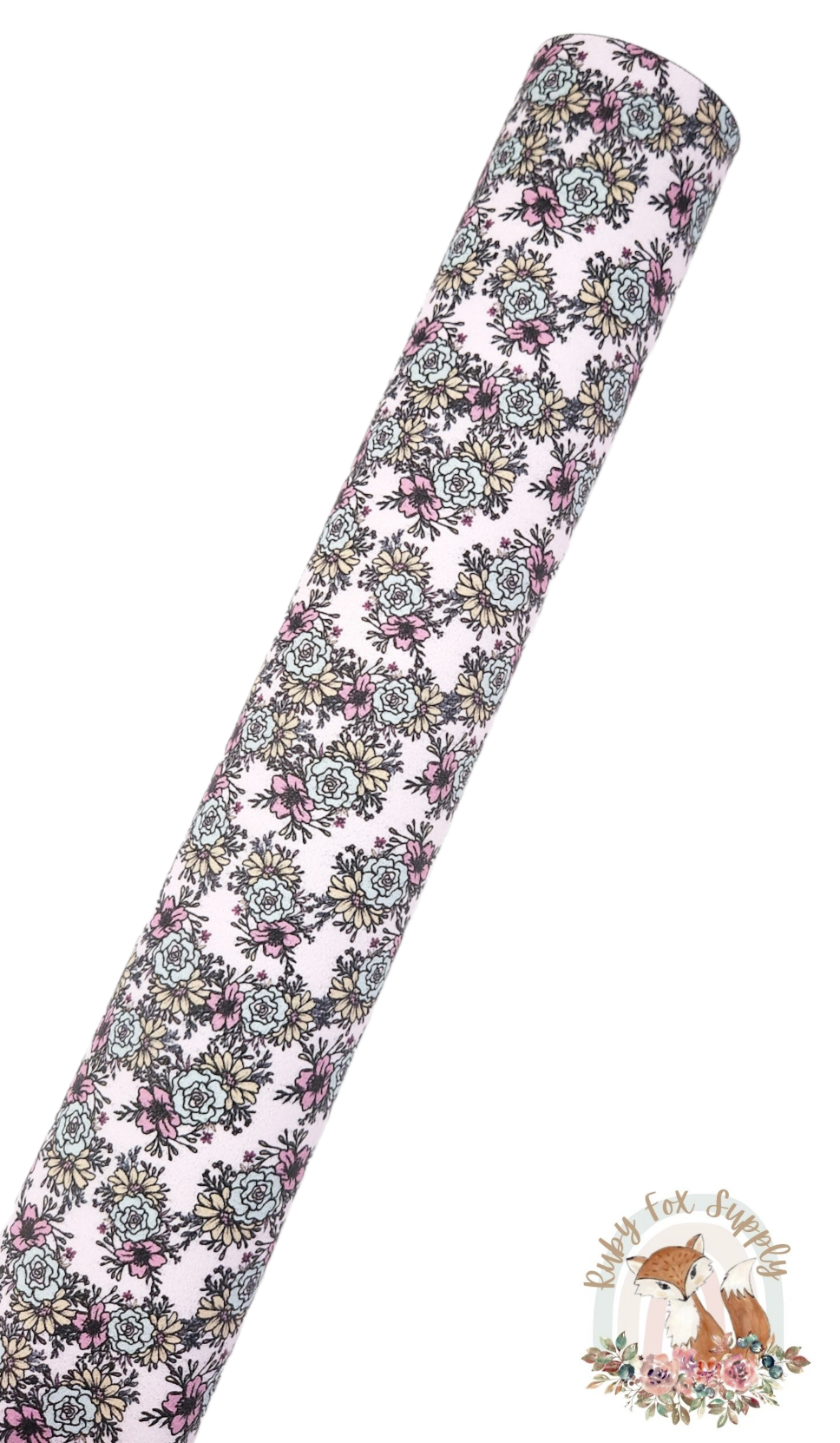 Pretty Pink Blue Floral 9x12 faux leather sheet