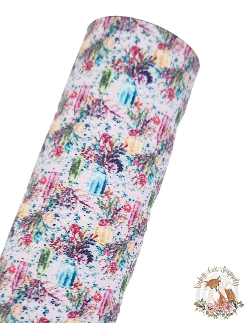 Floral Vases 9x12 faux leather sheet