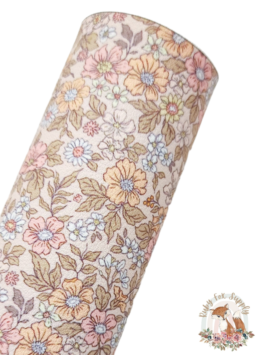 Soft Toned Boho Floral 9x12 faux leather sheet