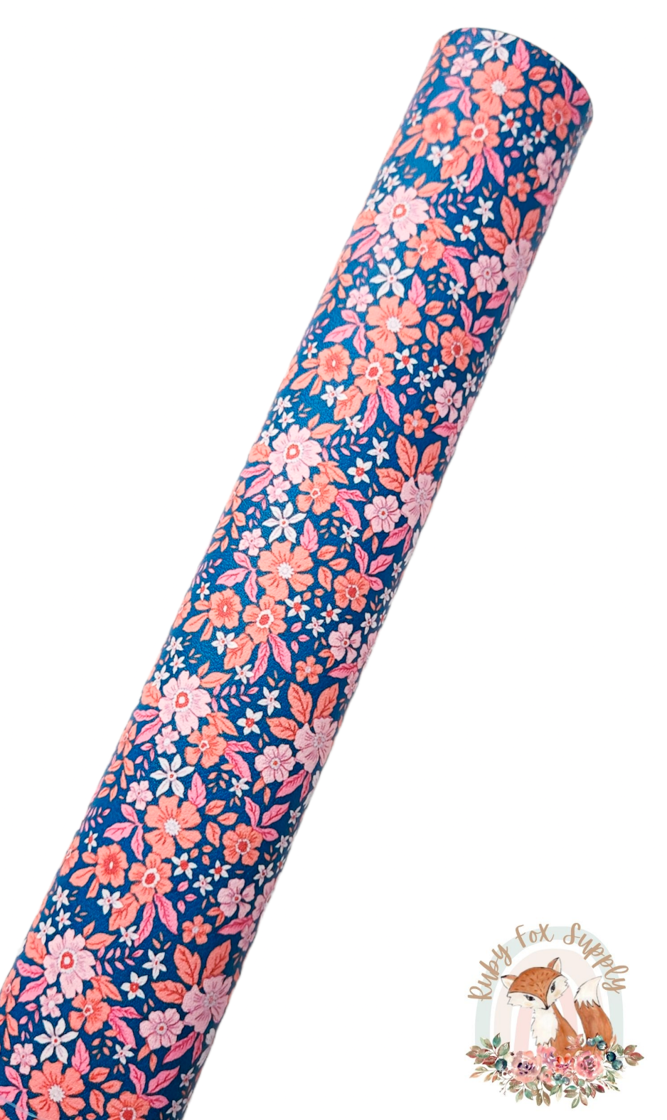 Pink Orange Dark Blue Floral 9x12 faux leather sheet