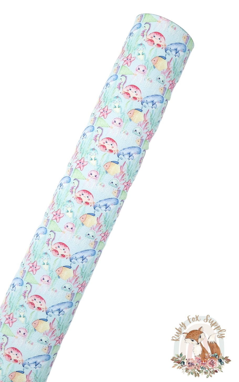 Cute Sea Animals 9x12 faux leather sheet