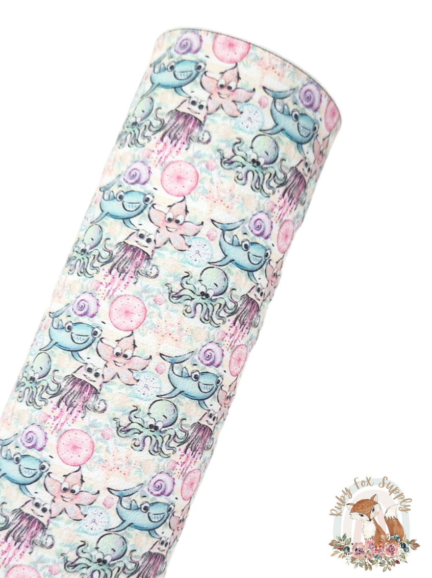 Drawn Sea Animals 9x12 faux leather sheet
