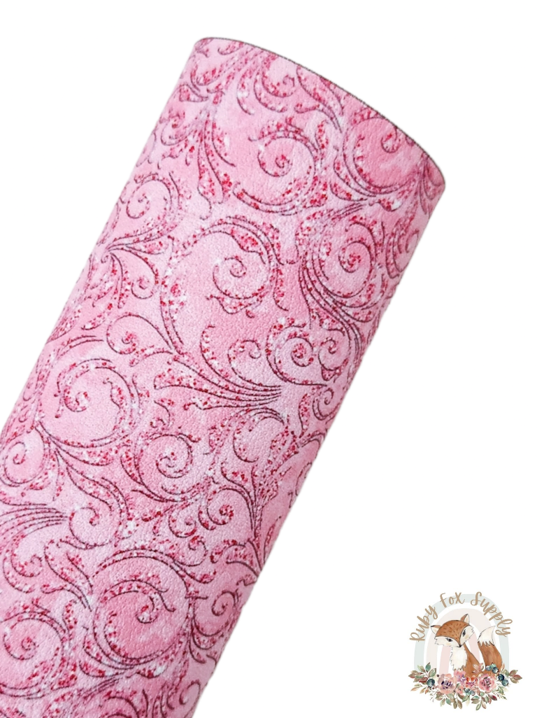 Fancy Pink Swirls 9x12 faux leather sheet