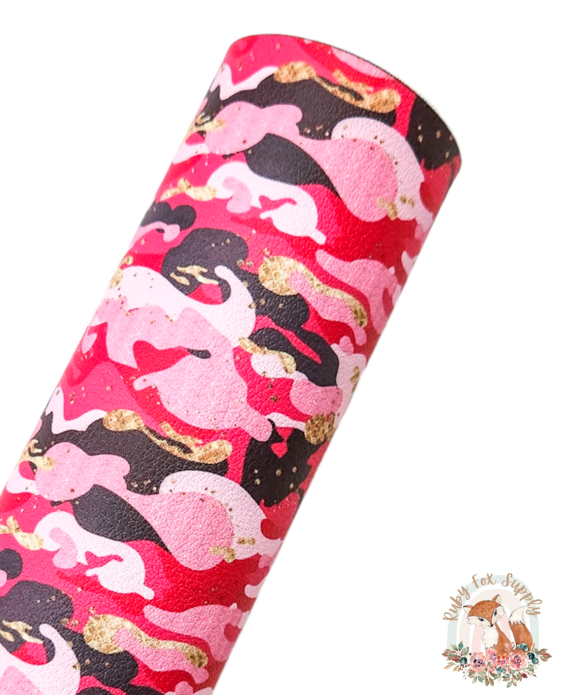Pink Camo 9x12 faux leather sheet