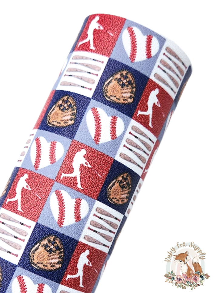 Baseball Squares 9x12 faux leather sheet