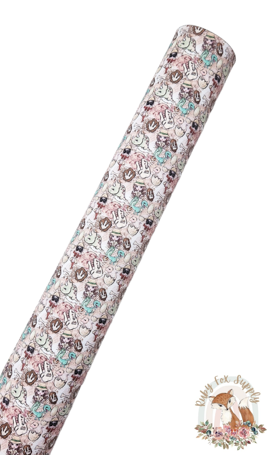 Girl Dino Dig 9x12 faux leather sheet