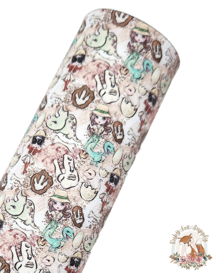 Girl Dino Dig 9x12 faux leather sheet