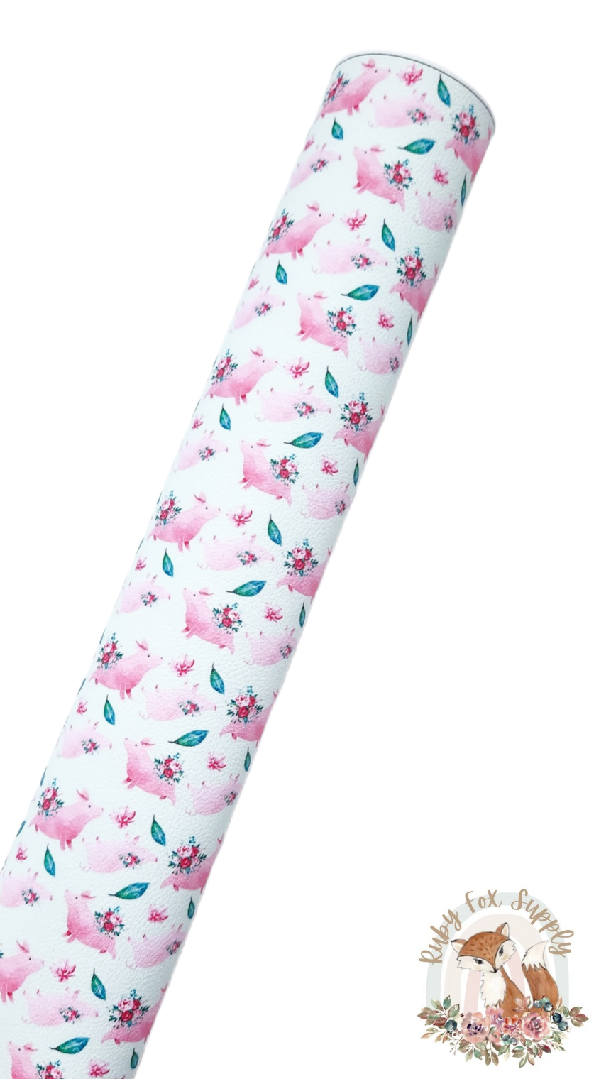 Floral Pigs 9x12 faux leather sheet
