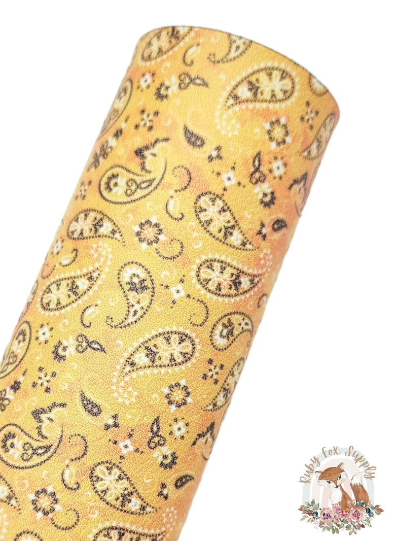Yellow Paisley 9x12 faux leather sheet