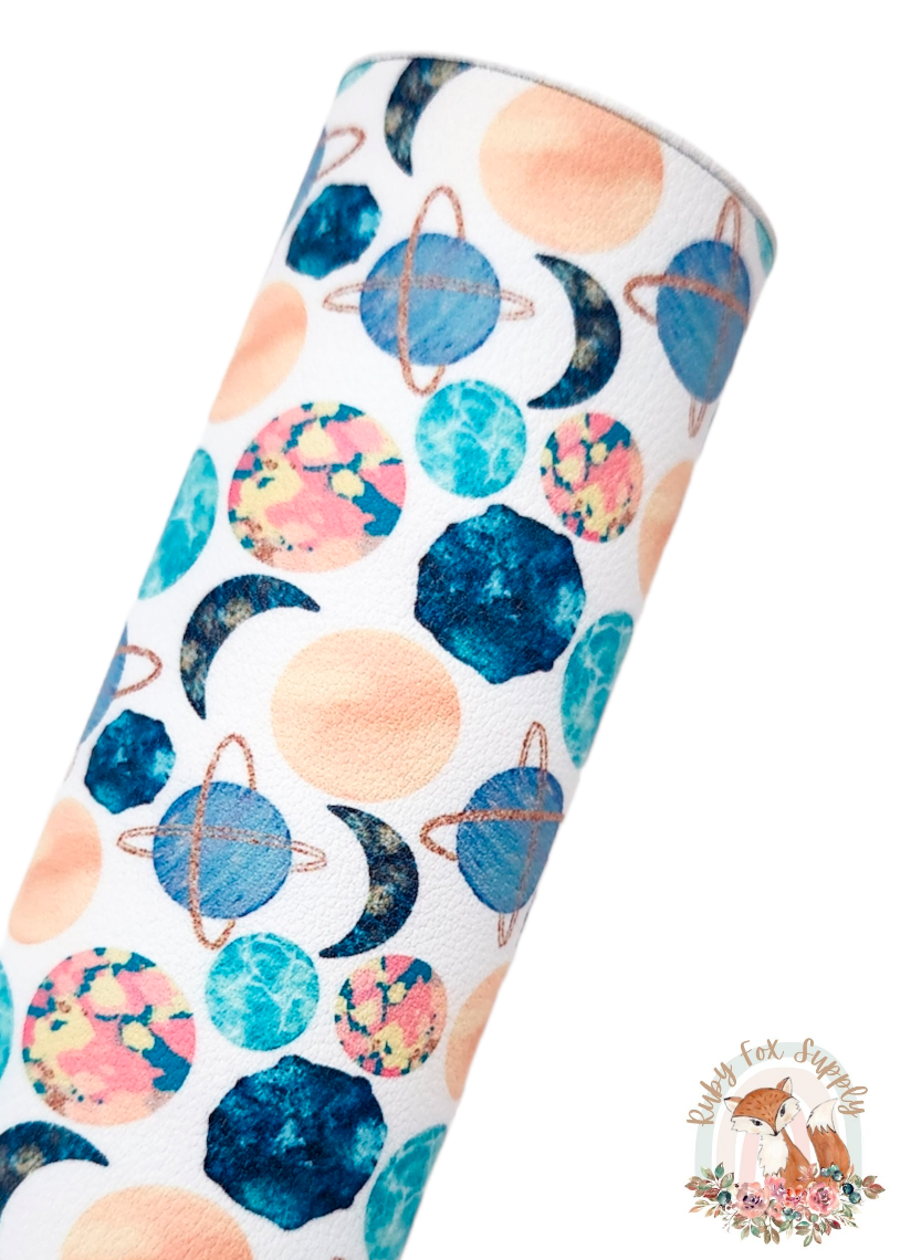Blue Gold Planets 9x12 faux leather sheet