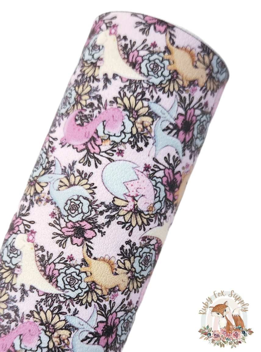 Floral Dinos 9x12 faux leather sheet