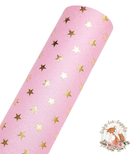 Light Pink Foil Star 9x12 faux leather sheet