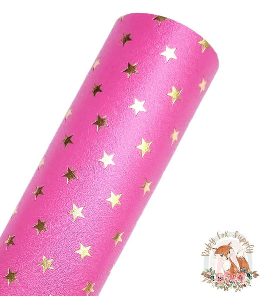 Dark Pink Foil Star 9x12 faux leather sheet