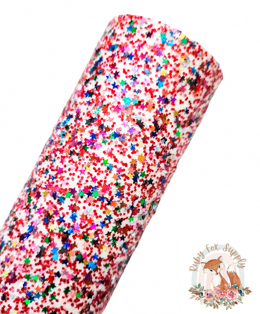 Patriotic Star Chunky Glitter 9x12 faux leather sheet