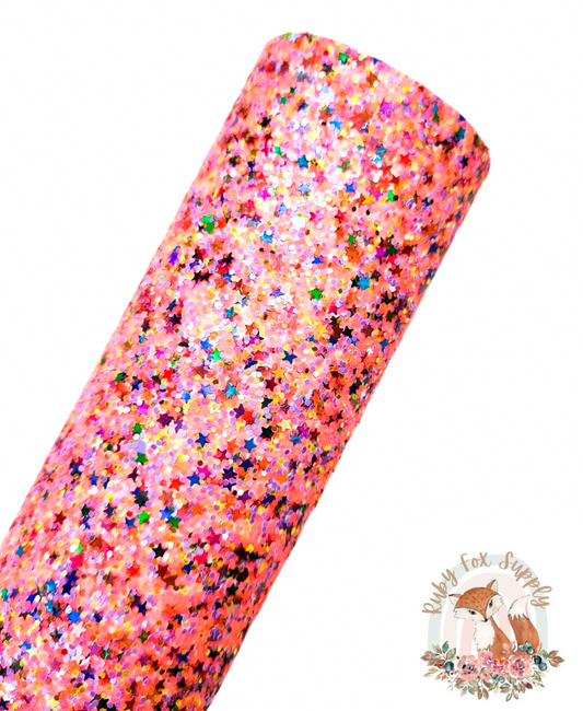 Island Sunset Star Chunky Glitter 9x12 faux leather sheet