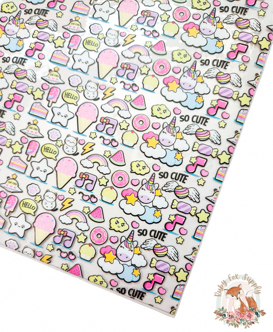 Cute Unicorn Icons Printed Jelly sheet