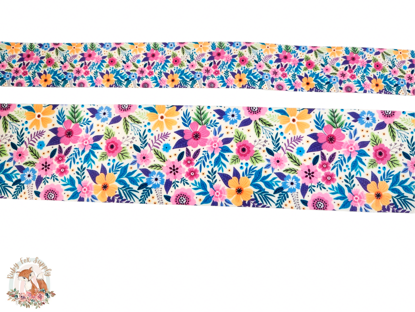 Colorful Blue Floral 3"/1.5" Ribbon
