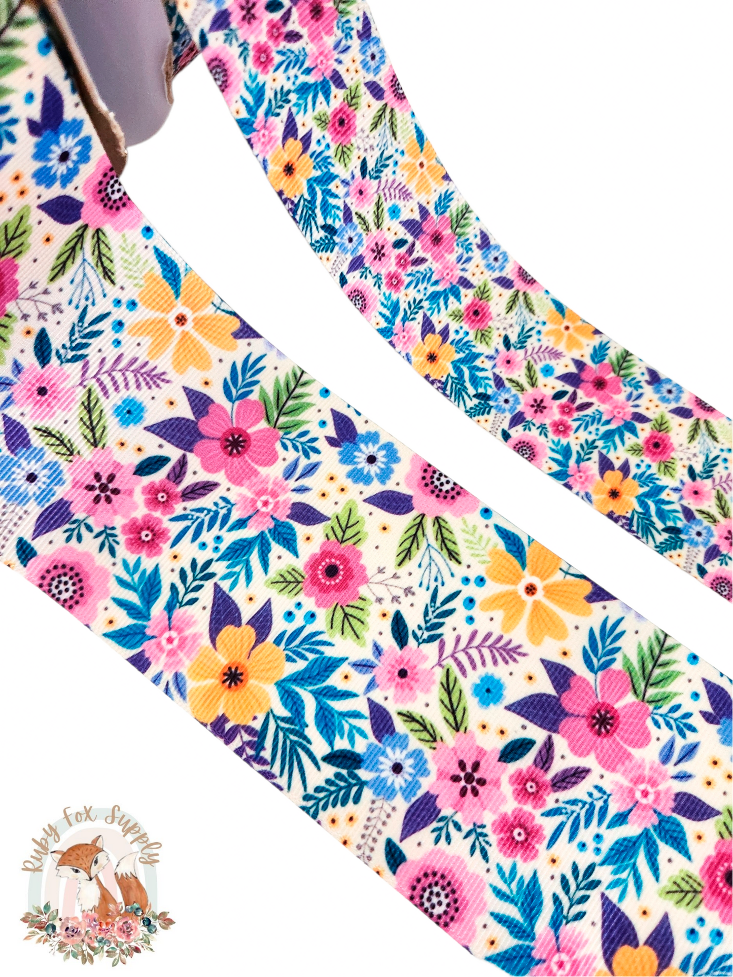 Colorful Blue Floral 3"/1.5" Ribbon