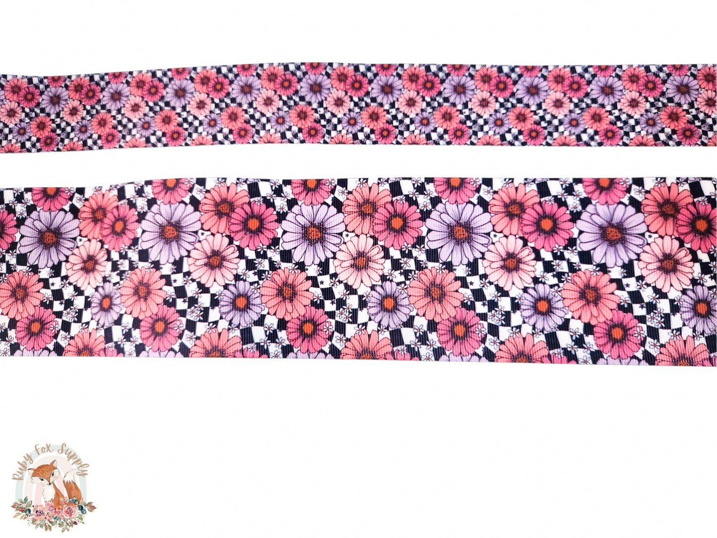 Checkered Floral 3"/1.5" Ribbon
