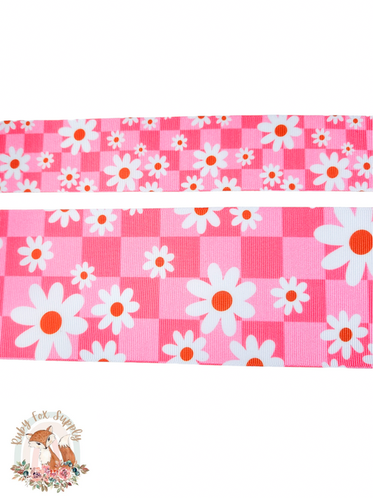 Pink Checkered Floral 3"/1.5" Ribbon