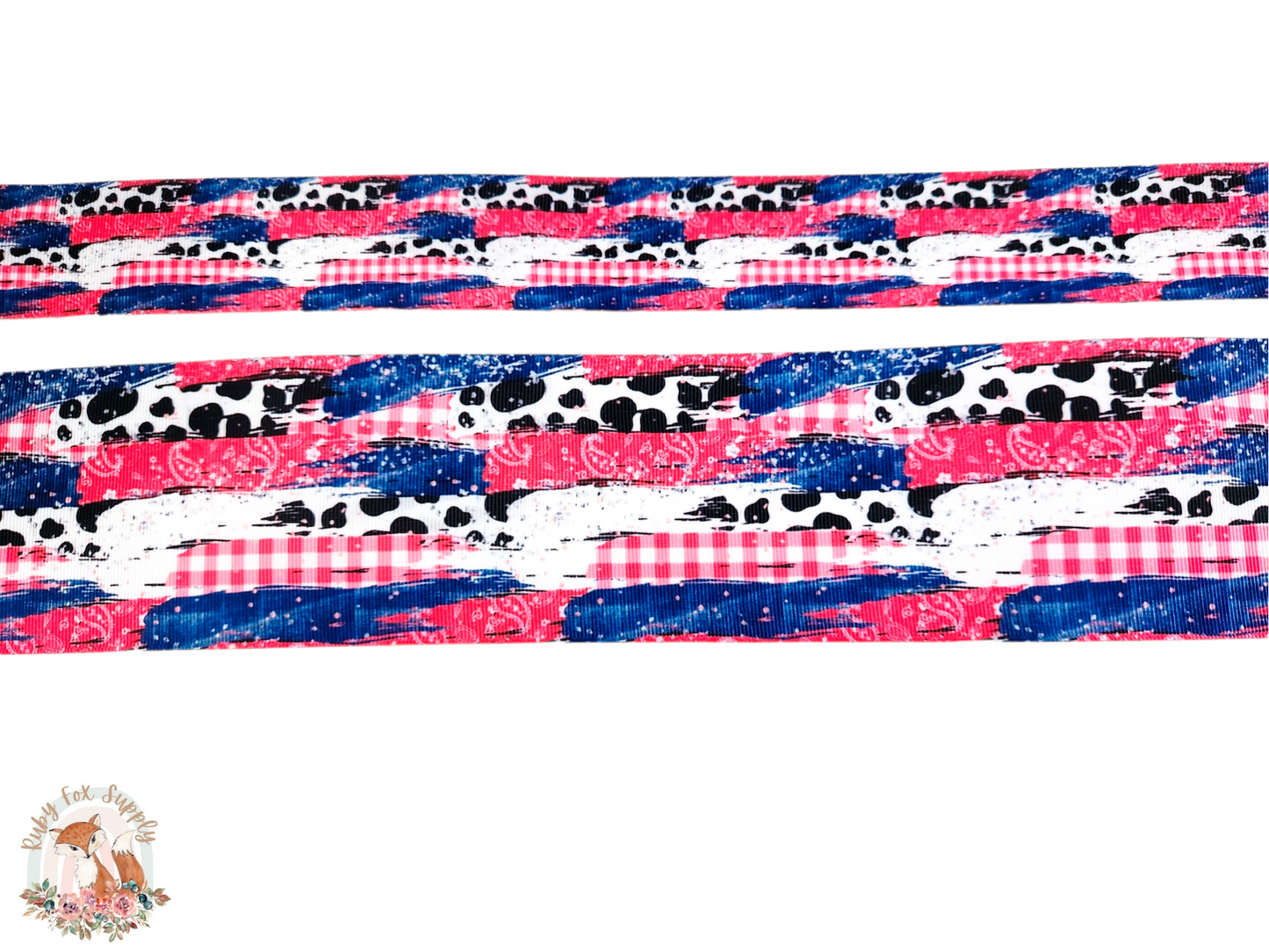 Western Pink Cow Print Brushstrokes 3"/1.5" Ribbon