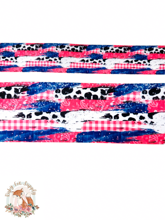 Western Pink Cow Print Brushstrokes 3"/1.5" Ribbon