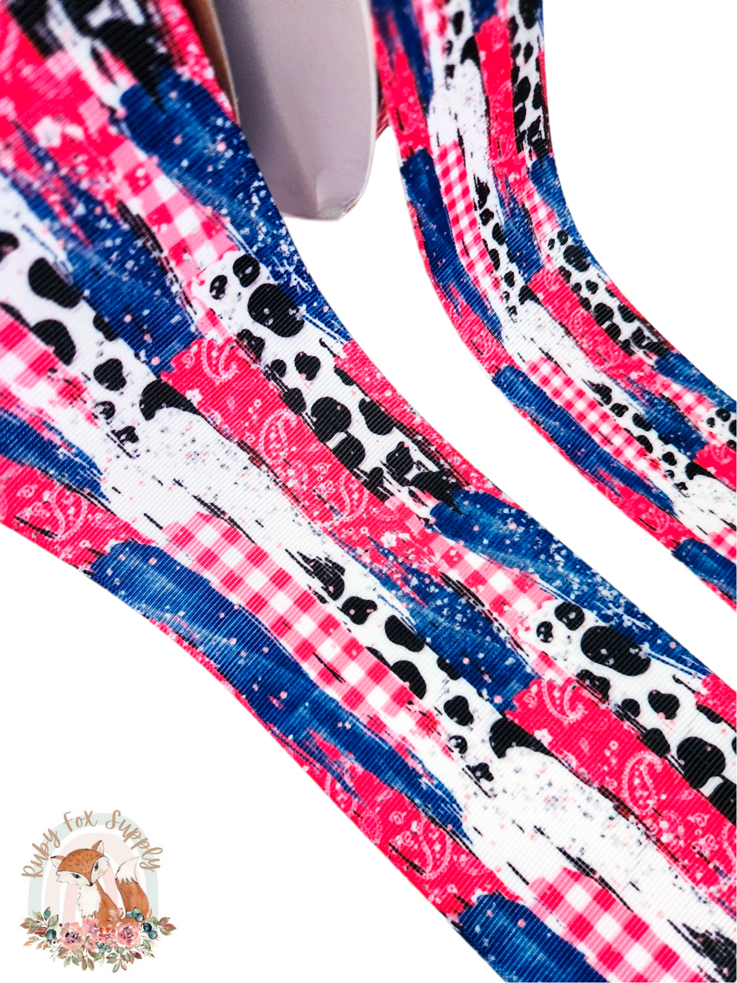 Western Pink Cow Print Brushstrokes 3"/1.5" Ribbon