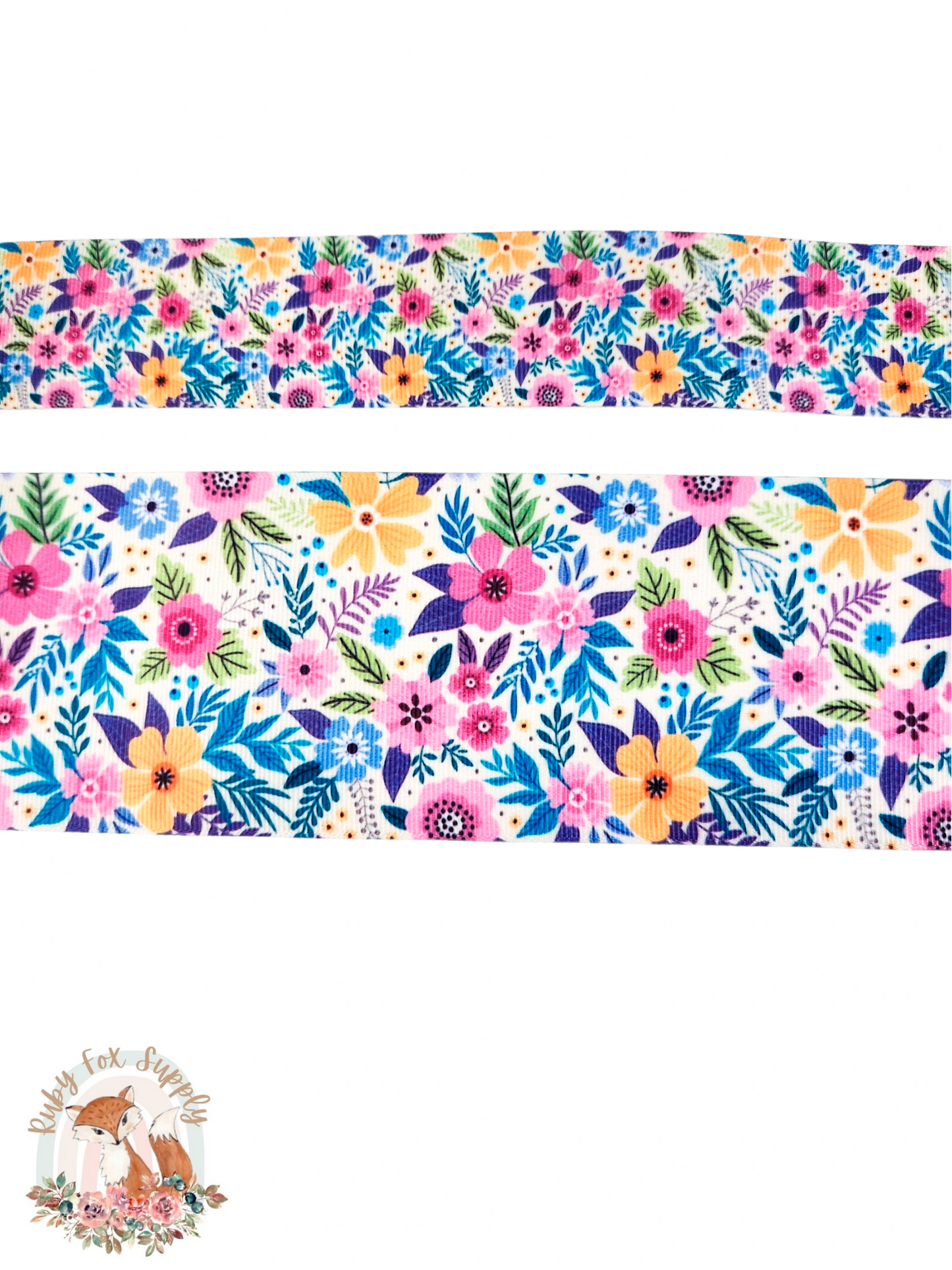 Colorful Blue Floral 3"/1.5" Ribbon