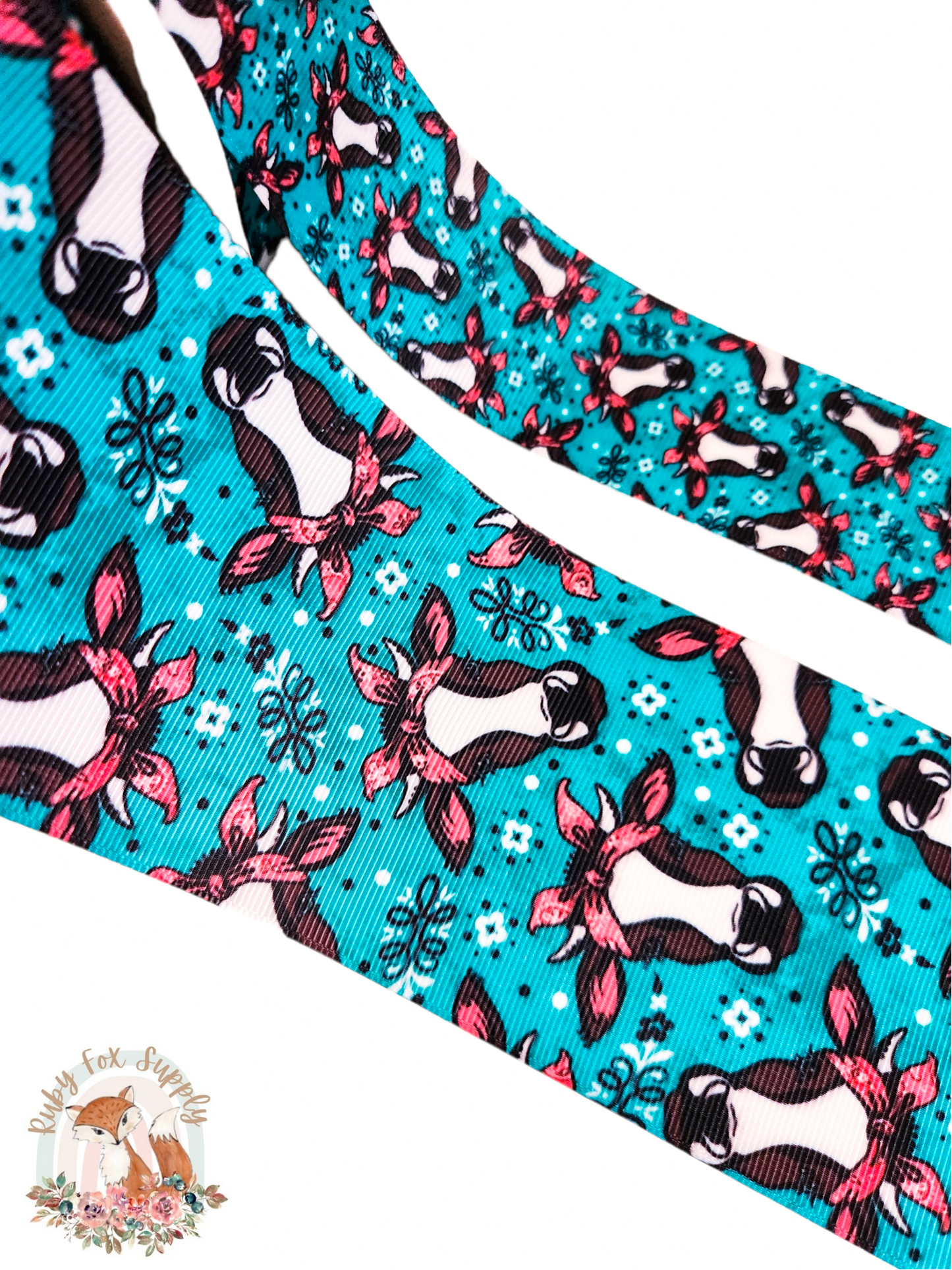 Teal Bandanna Cow 3"/1.5" Ribbon