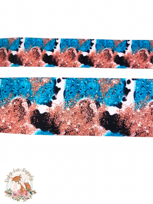 Turquoise Paisley Splatter 3"/1.5" Ribbon