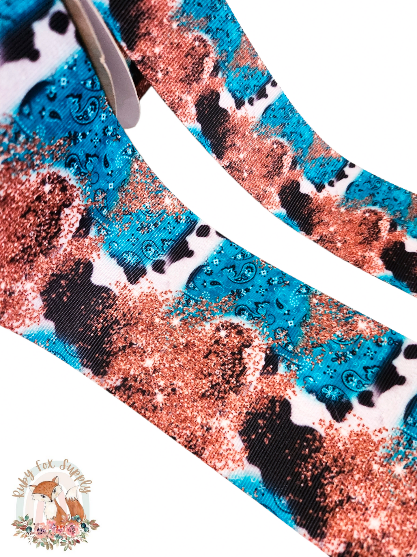 Turquoise Paisley Splatter 3"/1.5" Ribbon