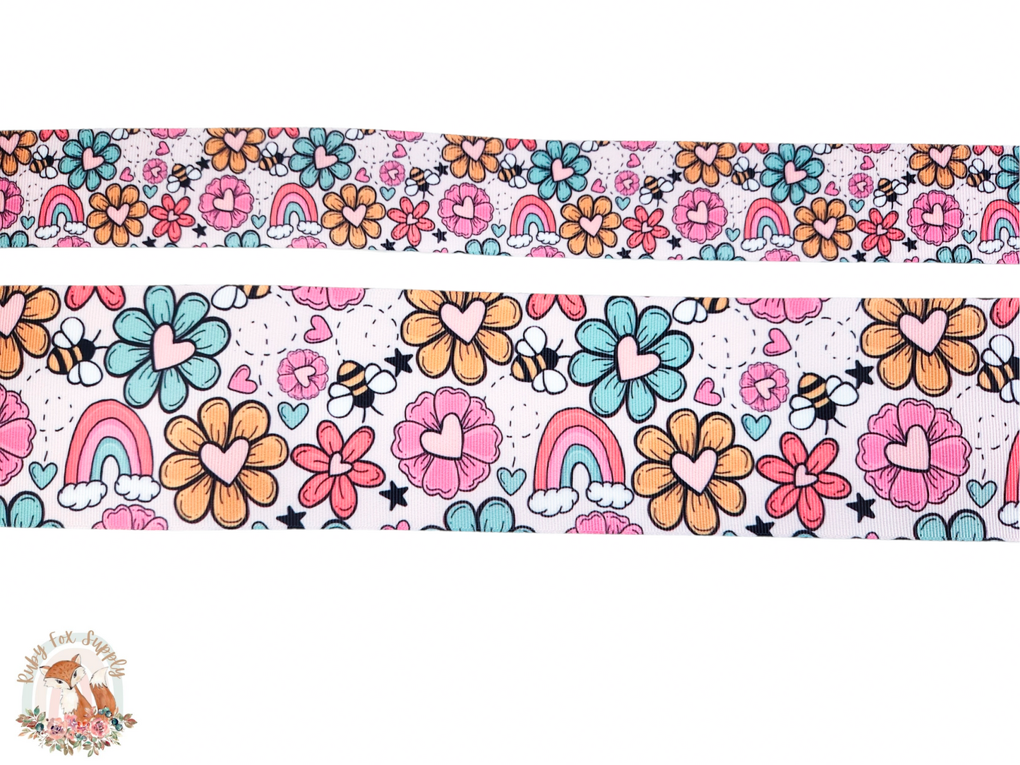 Floral Rainbows and Bees 3"/1.5" Ribbon