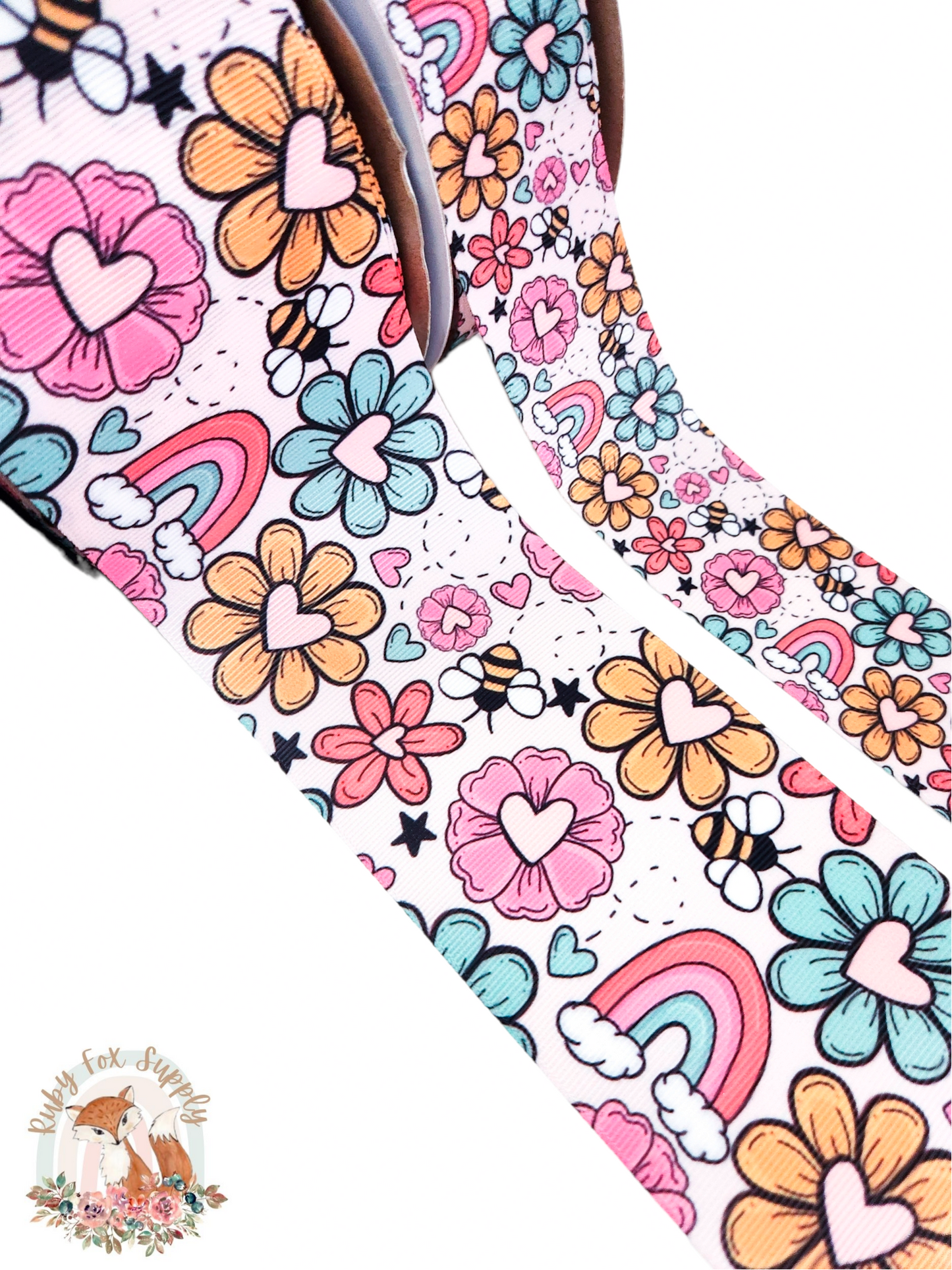 Floral Rainbows and Bees 3"/1.5" Ribbon