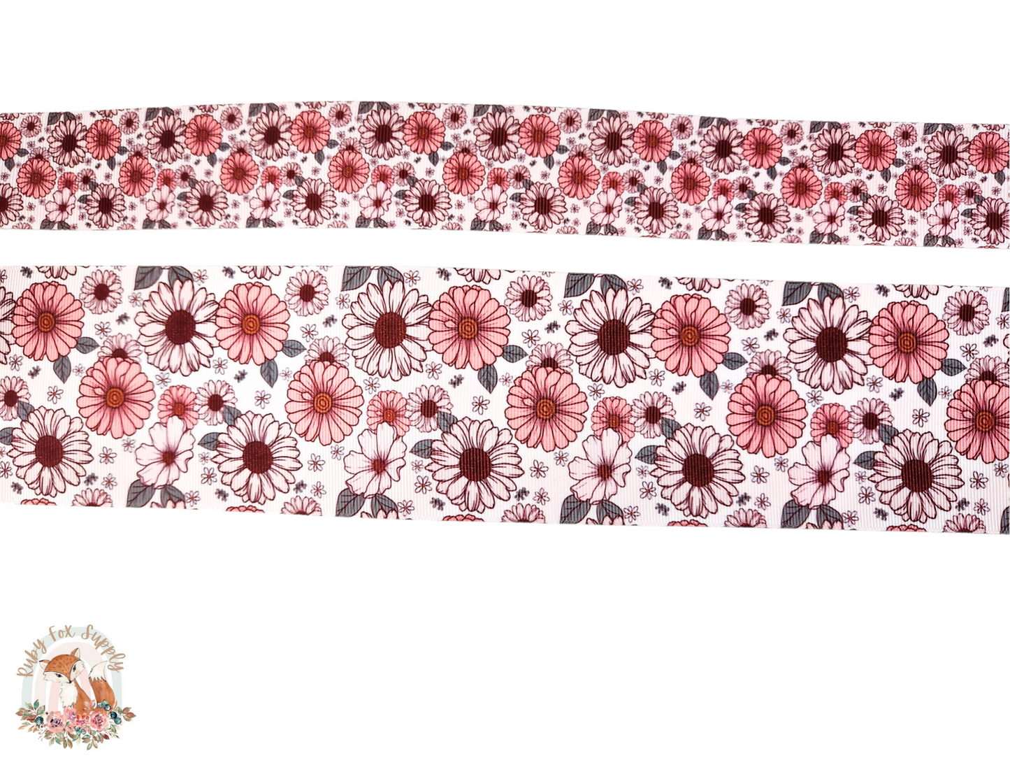 Maroon Floral 3"/1.5" Ribbon