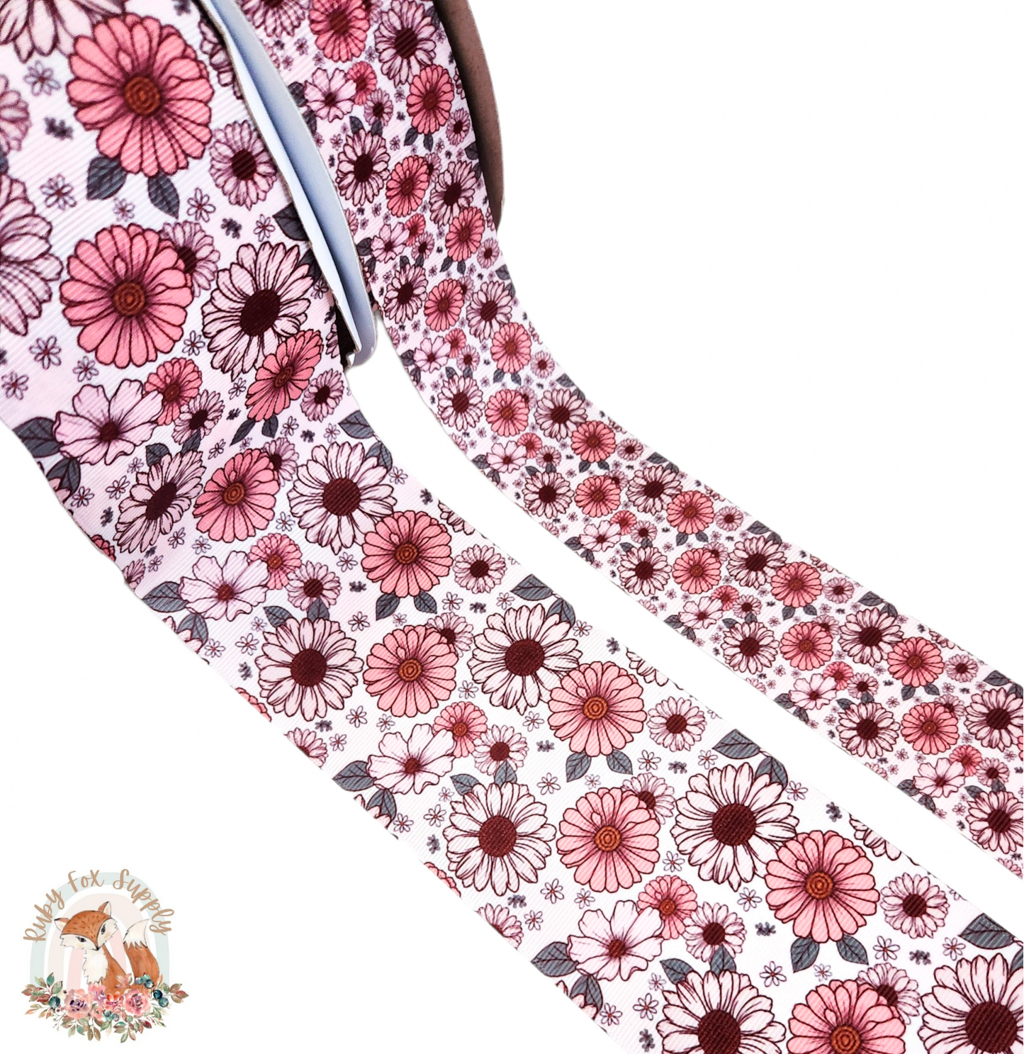 Maroon Floral 3"/1.5" Ribbon