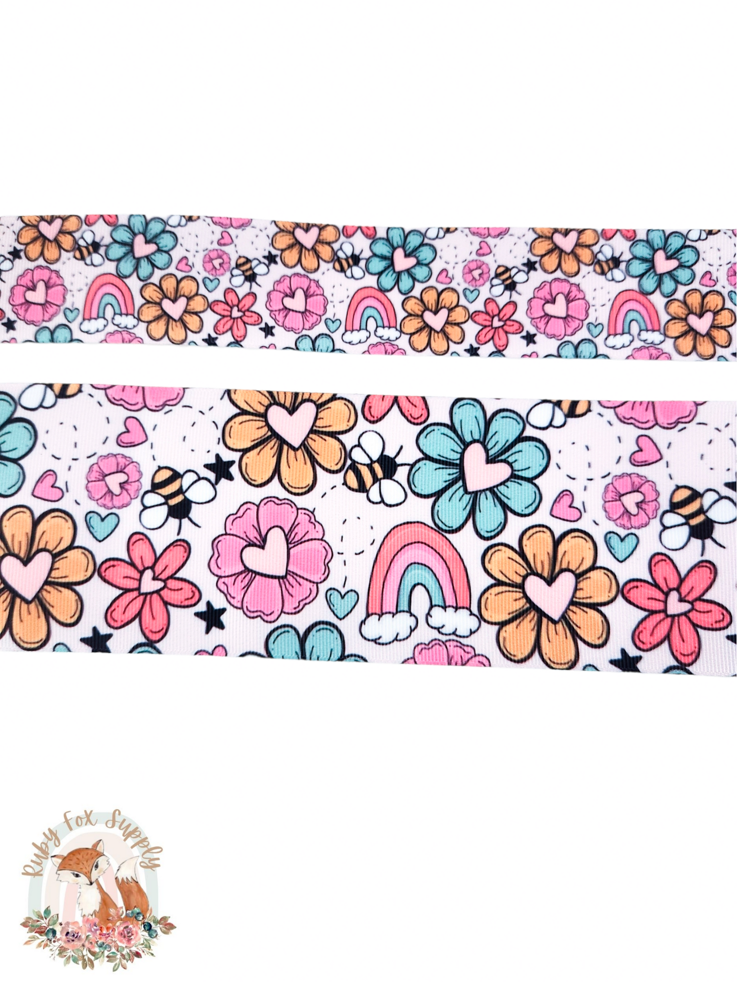 Floral Rainbows and Bees 3"/1.5" Ribbon